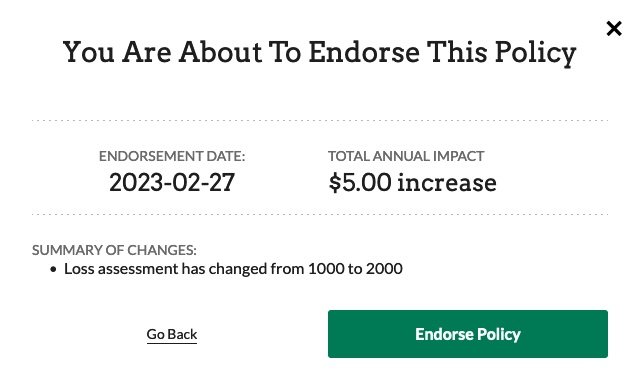 The confirmation modal for endorsing a policy
