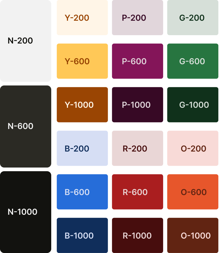 Tonal color pairings across the brand palette