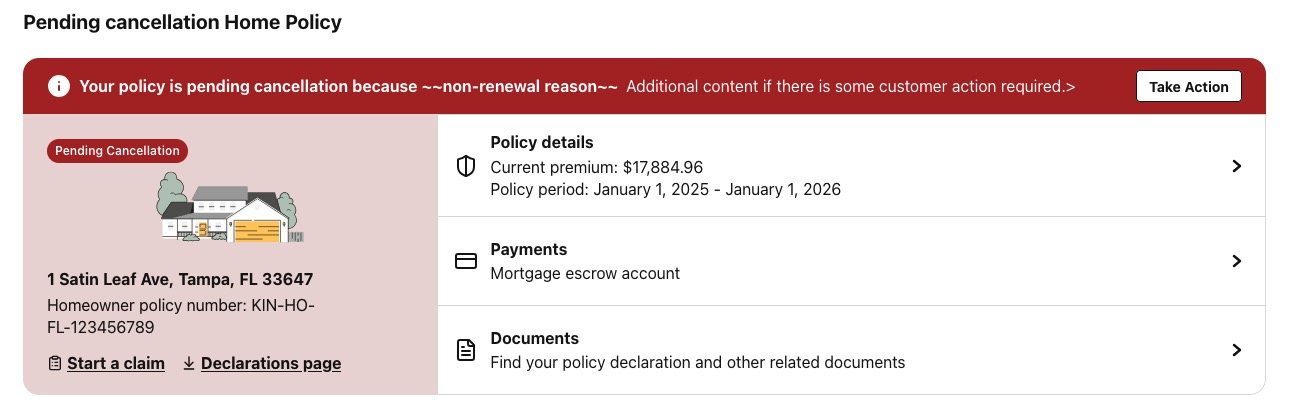 A policy card in the pending cancellation state with a Take Action button